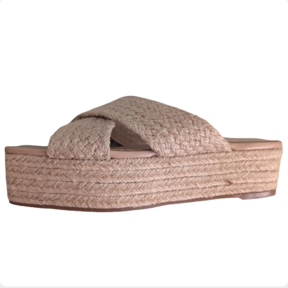 H by Halston Network Cream Crisscross Strap Wedge Espadrille Sandals Size 6.5 - Picture 6 of 9